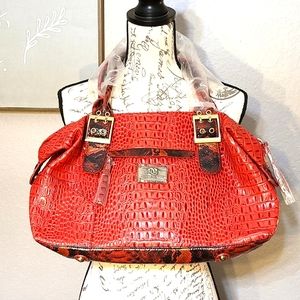 Vintage Leather Sharif Alligator & Snake Skin Embossed Large Shoulder Bag Purse